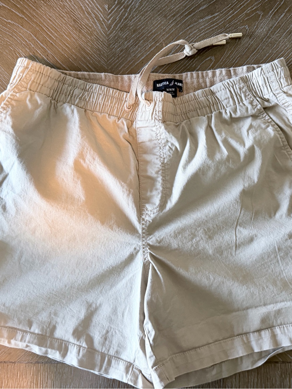 Nautica Jeans Tan Beige Cargo Shorts Elastic Waist Drawstring Medium